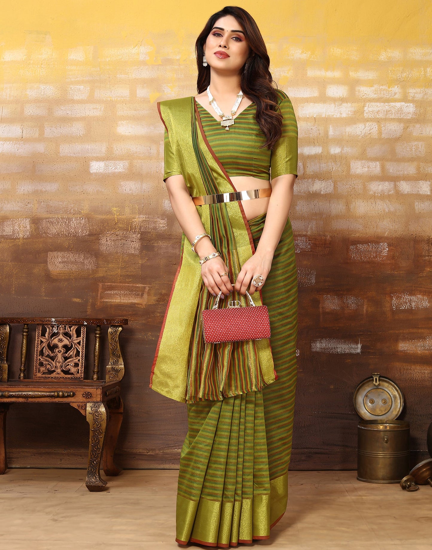 Green Silk Self Woven Saree