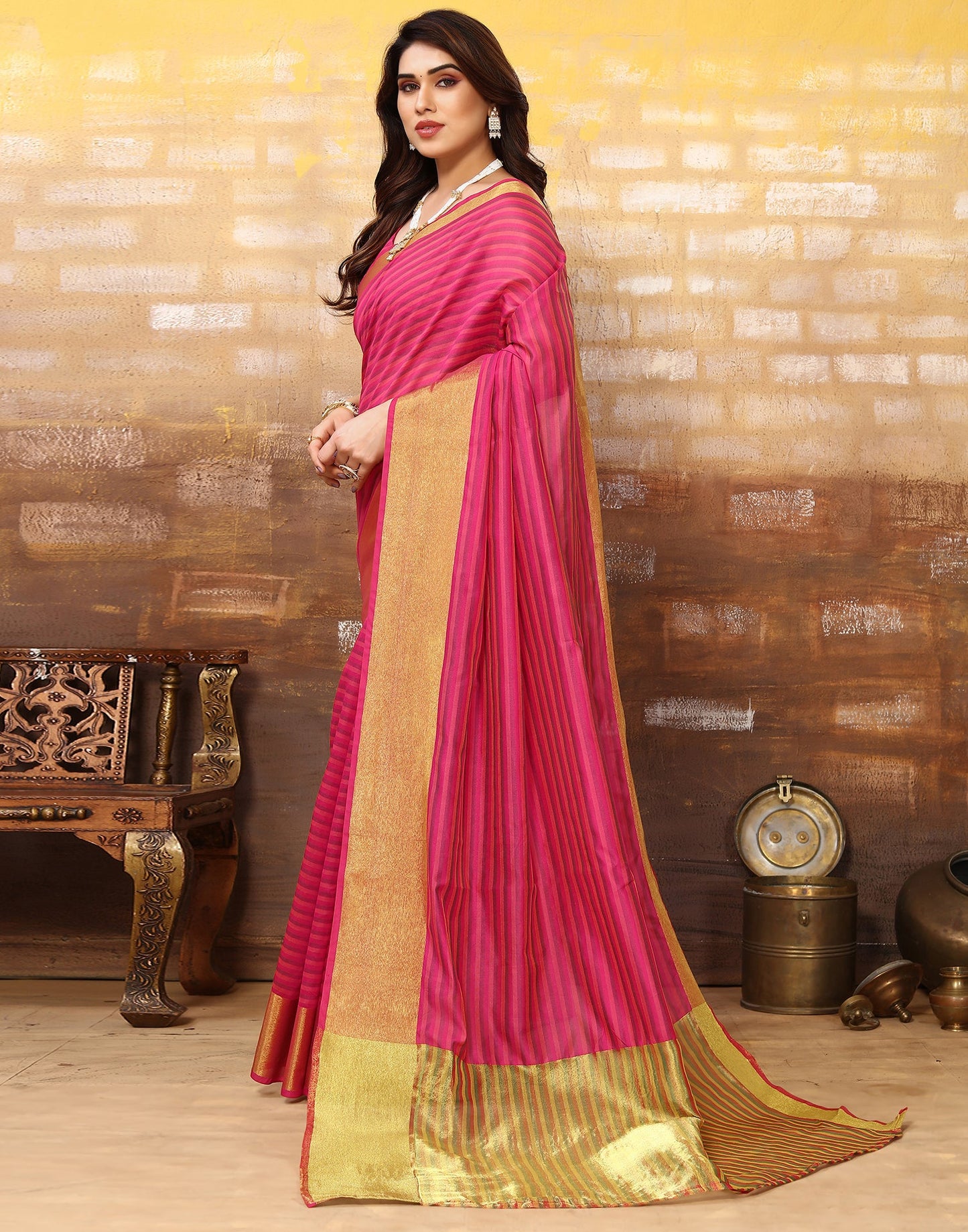 Pink Silk Self Woven Saree