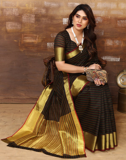 Dark Green Silk Self Woven Saree