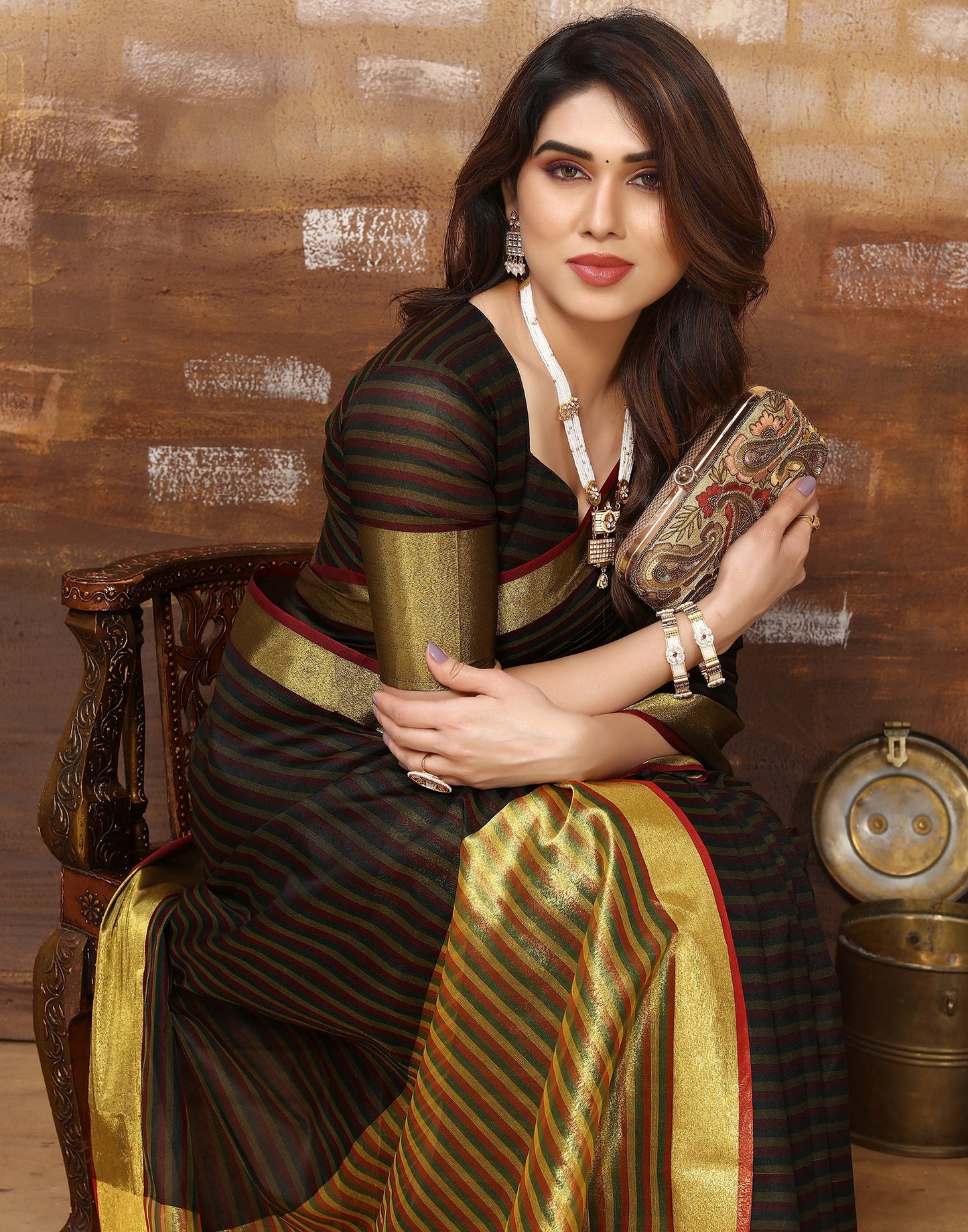 Dark Green Silk Self Woven Saree