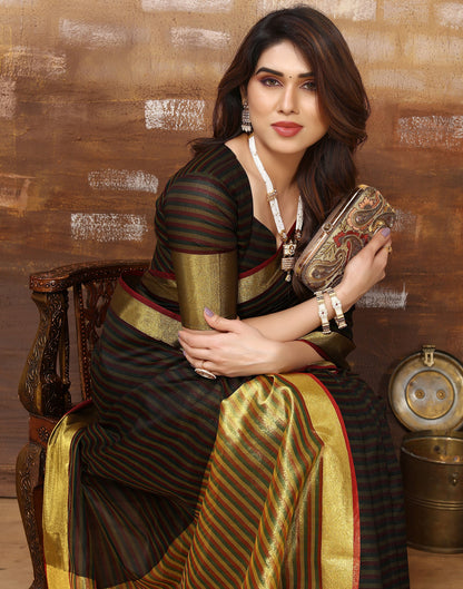 Dark Green Silk Self Woven Saree