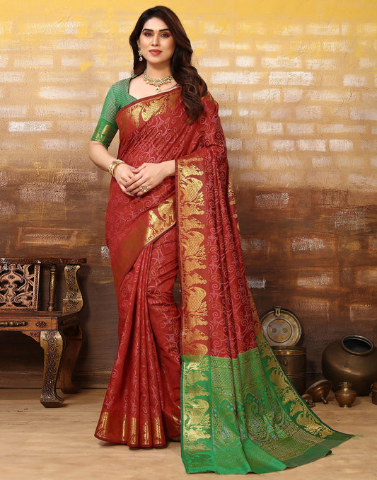 Maroon Cotton Weaving Saree
