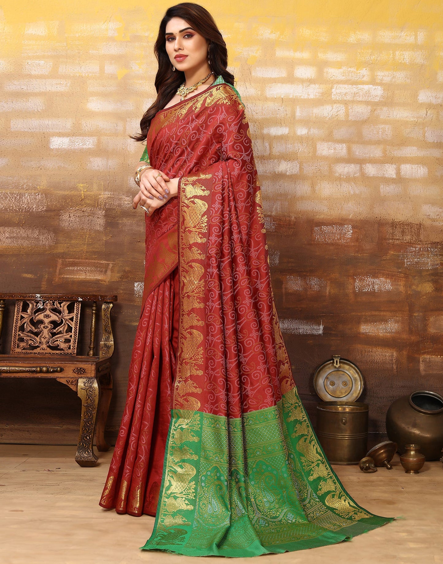 Maroon Cotton Weaving Saree