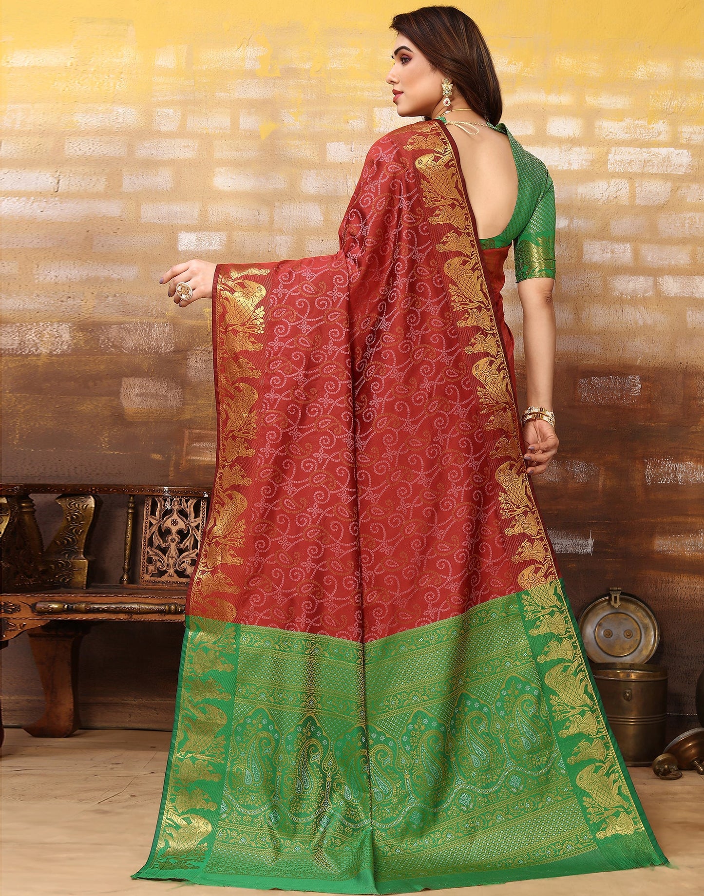 Maroon Cotton Weaving Saree