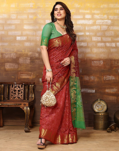 Maroon Cotton Weaving Saree