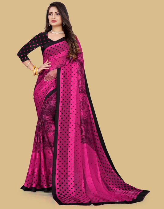 Pink Printed Chiffon Saree