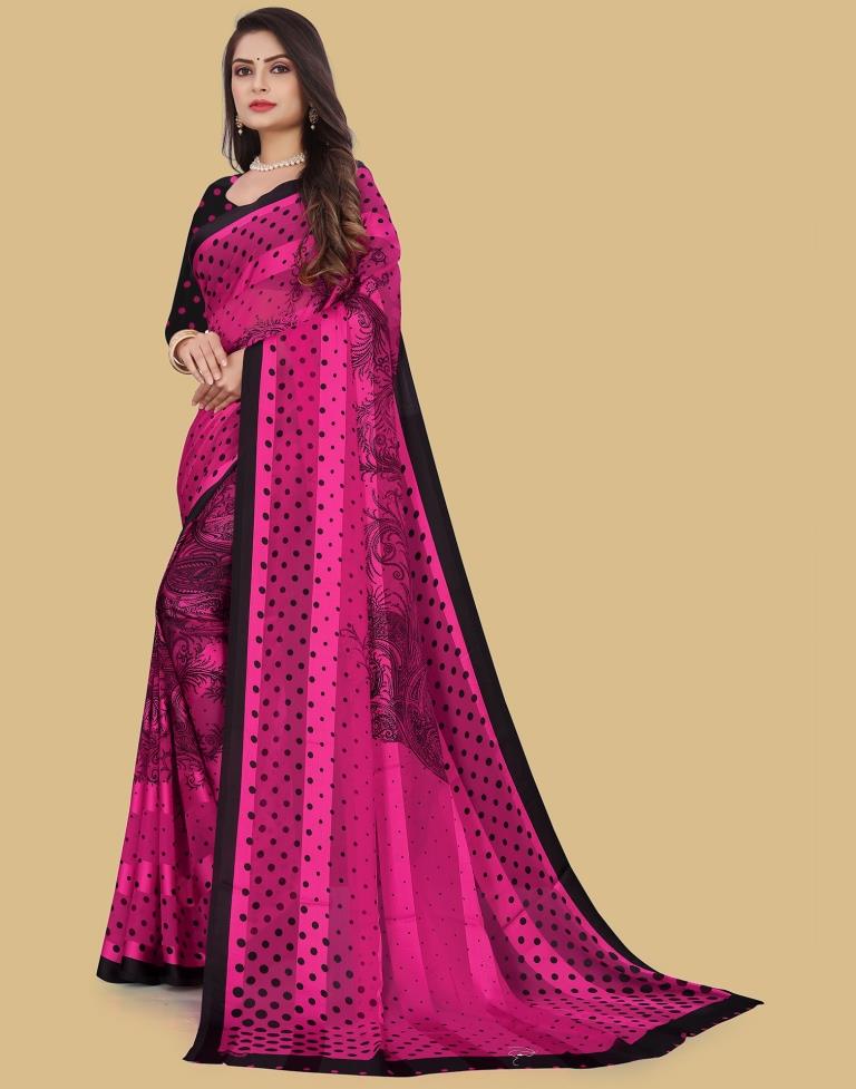 Pink Printed Chiffon Saree