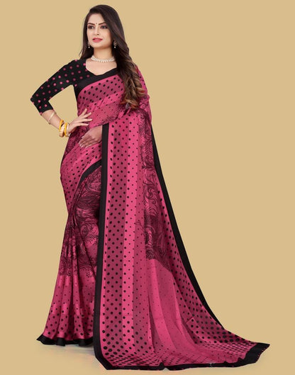Light Pink Printed Chiffon Saree