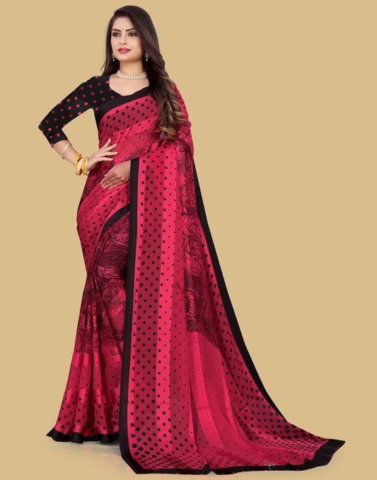 Red Printed Chiffon Saree