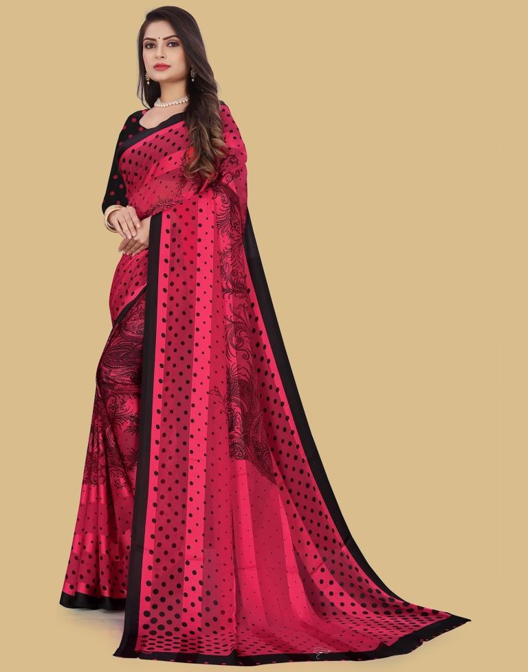 Red Printed Chiffon Saree