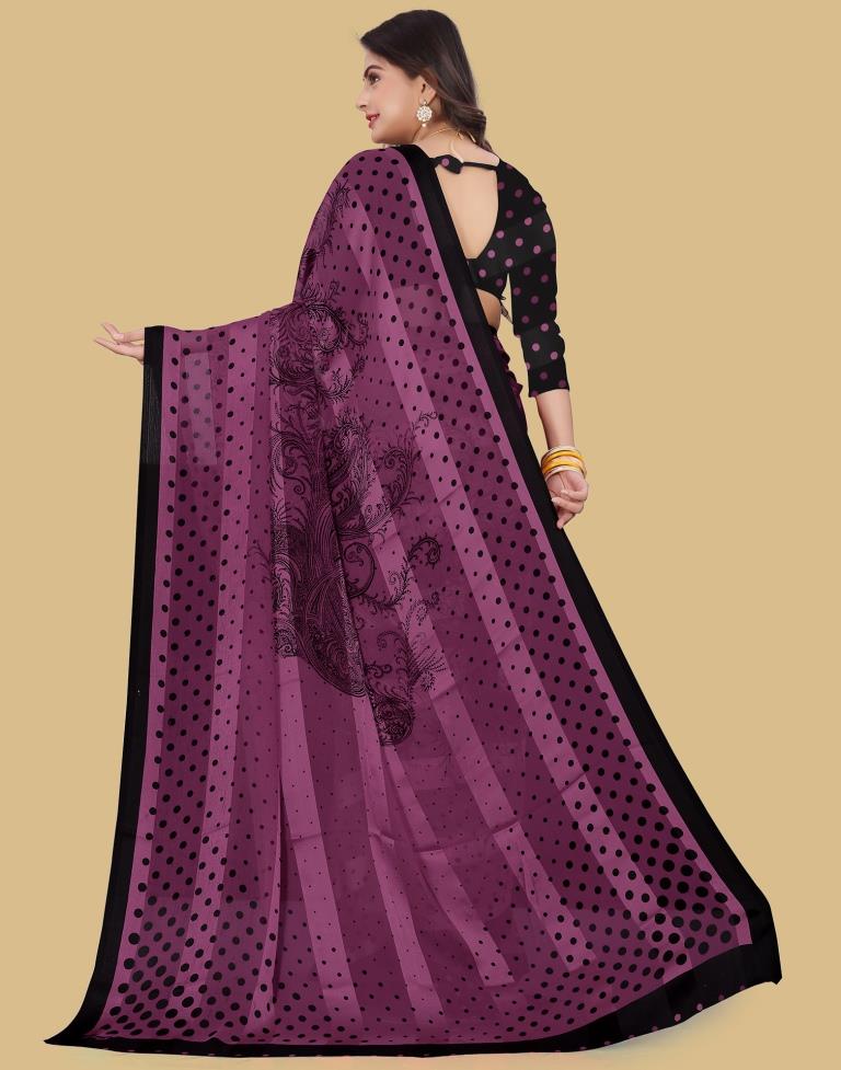 Dusty Pink Printed Chiffon Saree