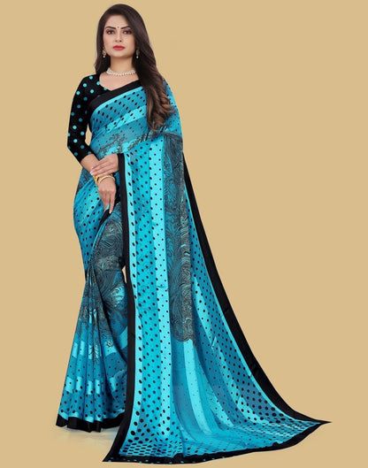 Sky Blue Printed Chiffon Saree