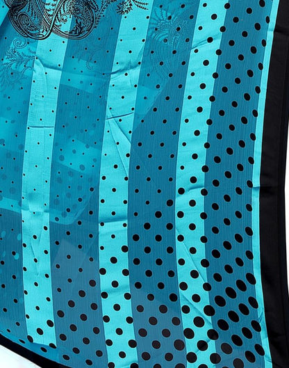Sky Blue Printed Chiffon Saree