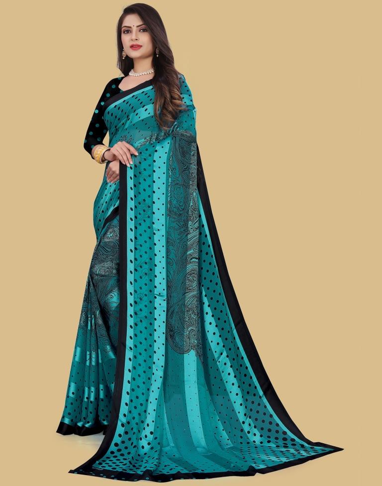 Rama Green Printed Chiffon Saree