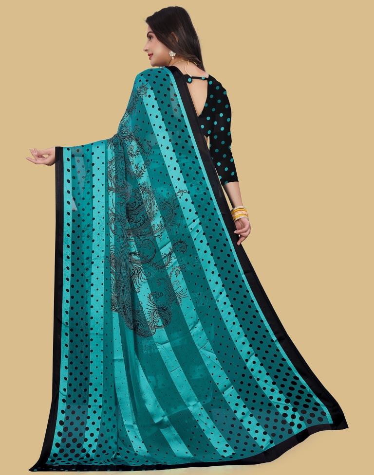 Rama Green Printed Chiffon Saree