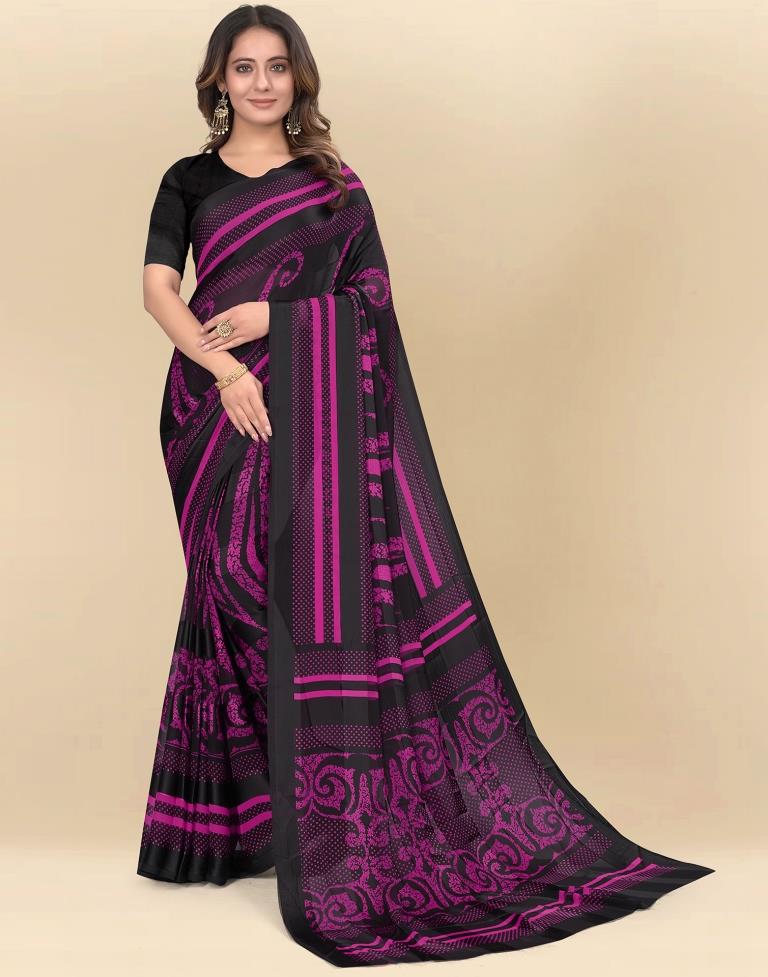 Rani Pink Printed Chiffon Saree