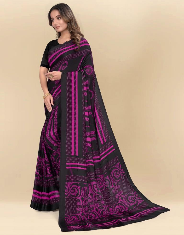Rani Pink Printed Chiffon Saree