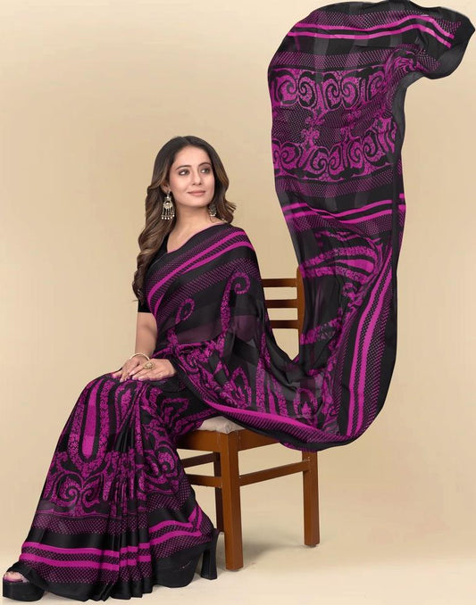 Rani Pink Printed Chiffon Saree