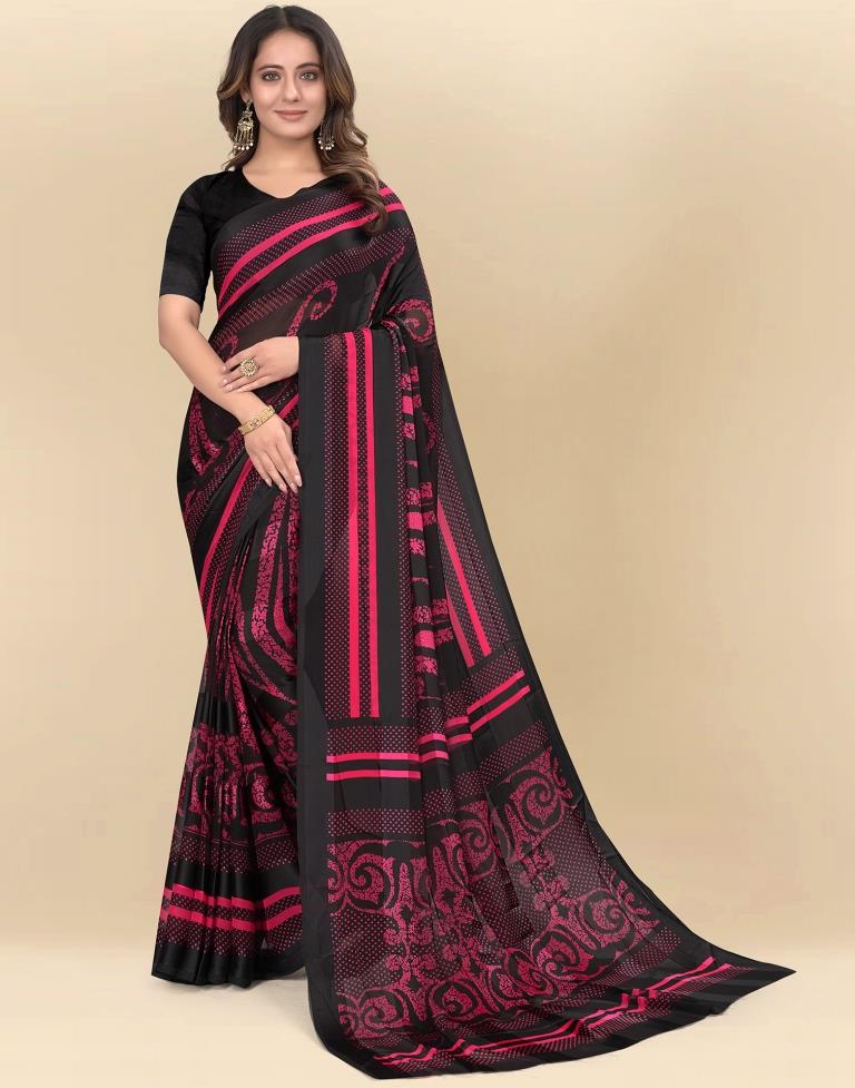 Red Printed Chiffon Saree