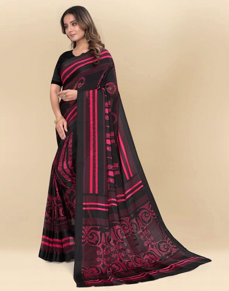 Red Printed Chiffon Saree