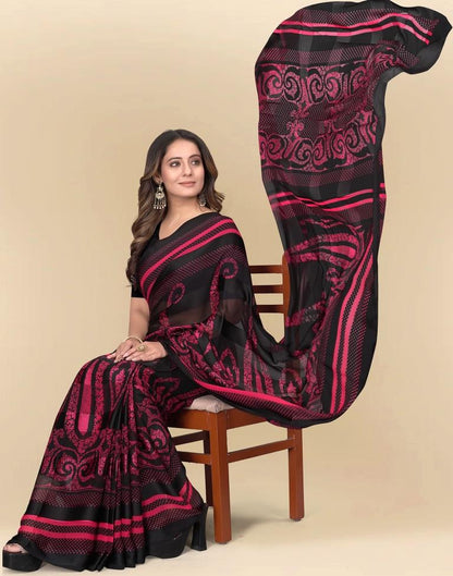 Red Printed Chiffon Saree