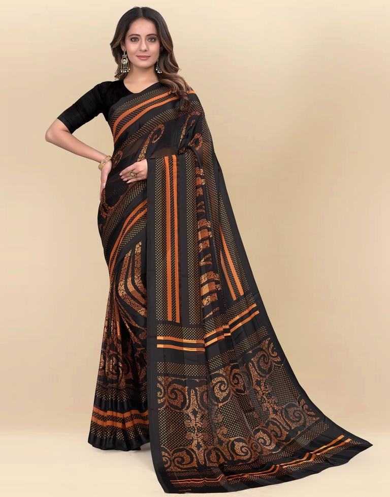 Light Orange Printed Chiffon Saree