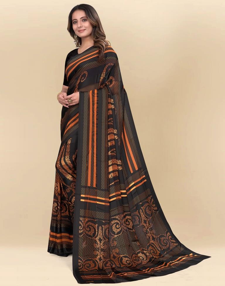 Light Orange Printed Chiffon Saree