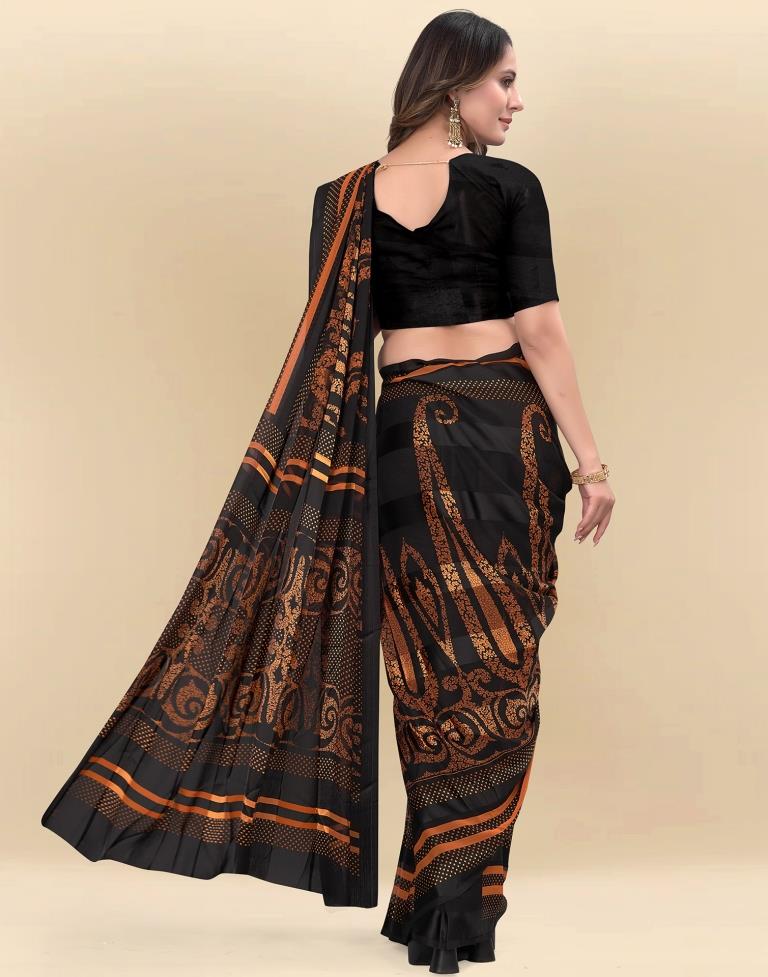 Light Orange Printed Chiffon Saree