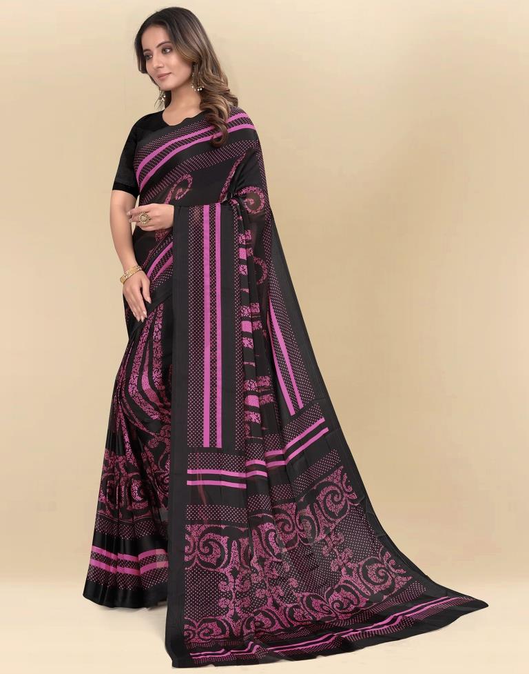 Light Pink Printed Chiffon Saree