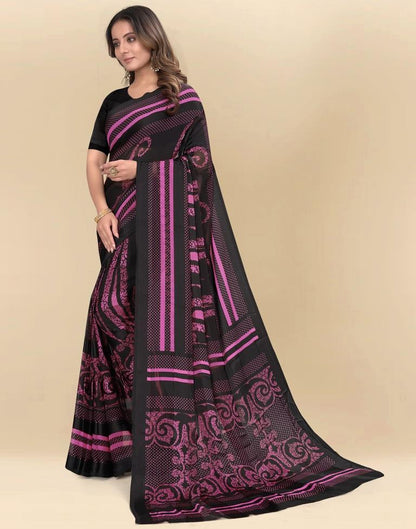 Light Pink Printed Chiffon Saree