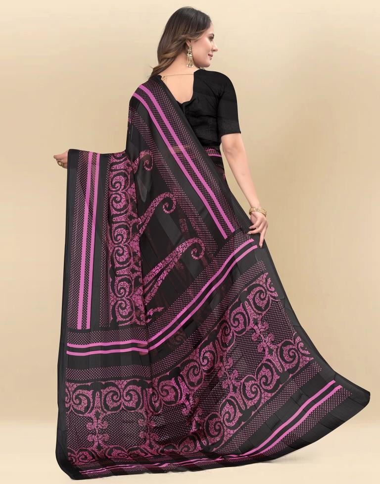 Light Pink Printed Chiffon Saree