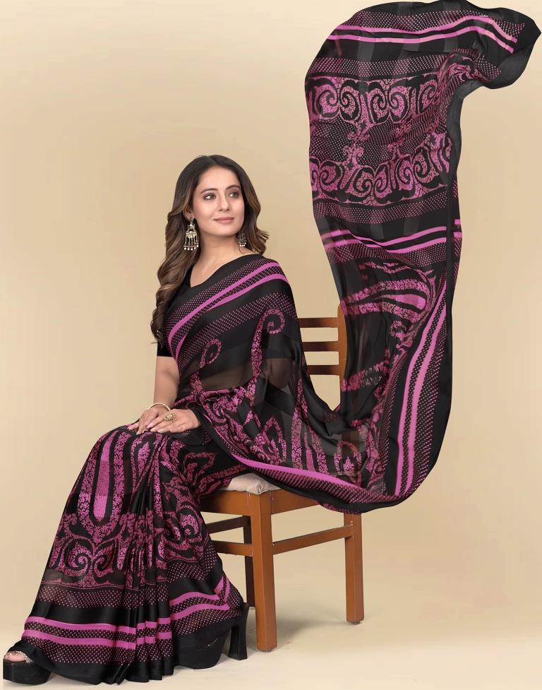 Light Pink Printed Chiffon Saree