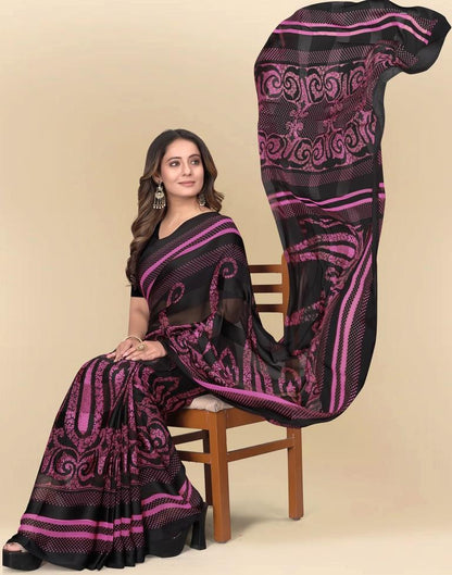 Light Pink Printed Chiffon Saree