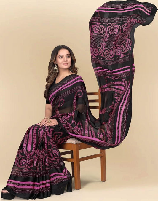 Light Pink Printed Chiffon Saree