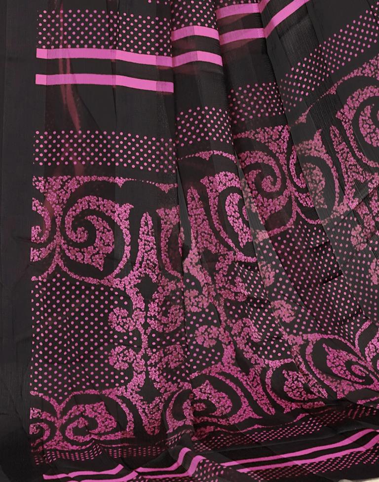 Light Pink Printed Chiffon Saree