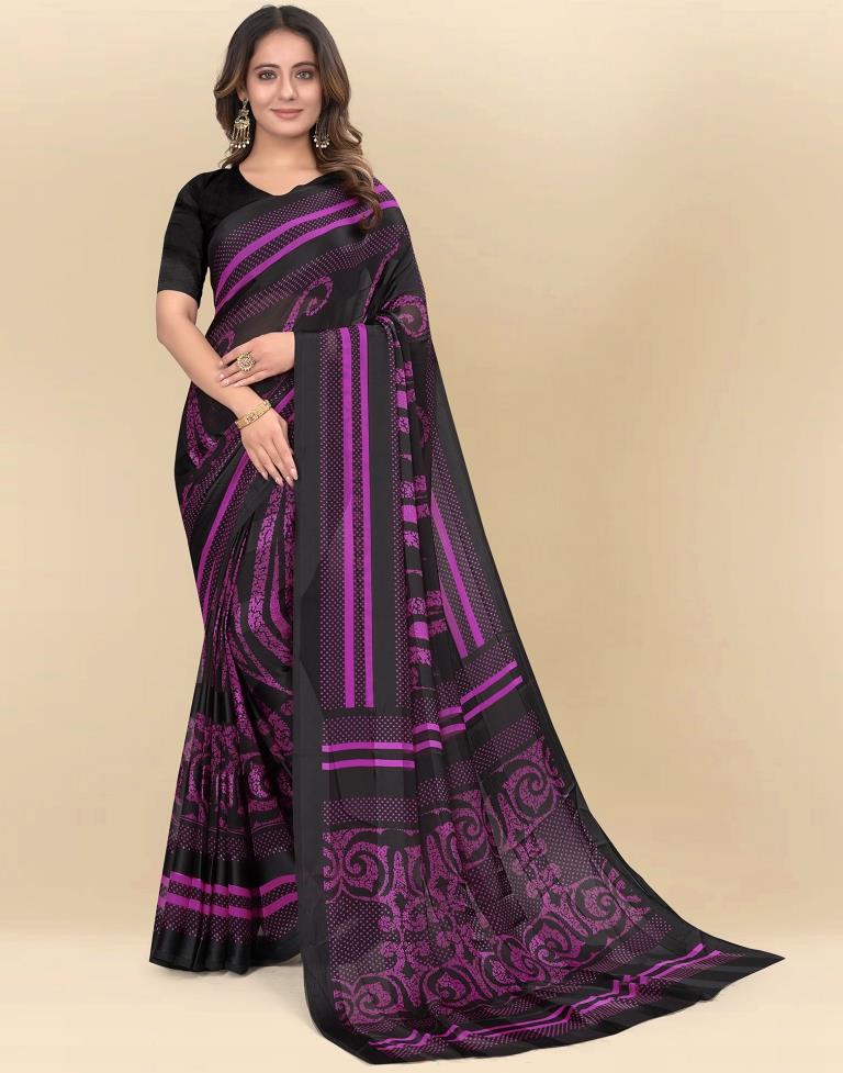 Purple Printed Chiffon Saree