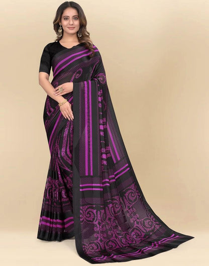 Purple Printed Chiffon Saree