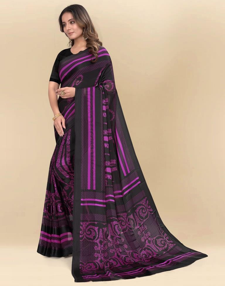 Purple Printed Chiffon Saree