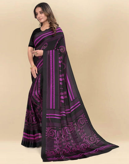 Purple Printed Chiffon Saree