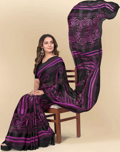 Purple Printed Chiffon Saree