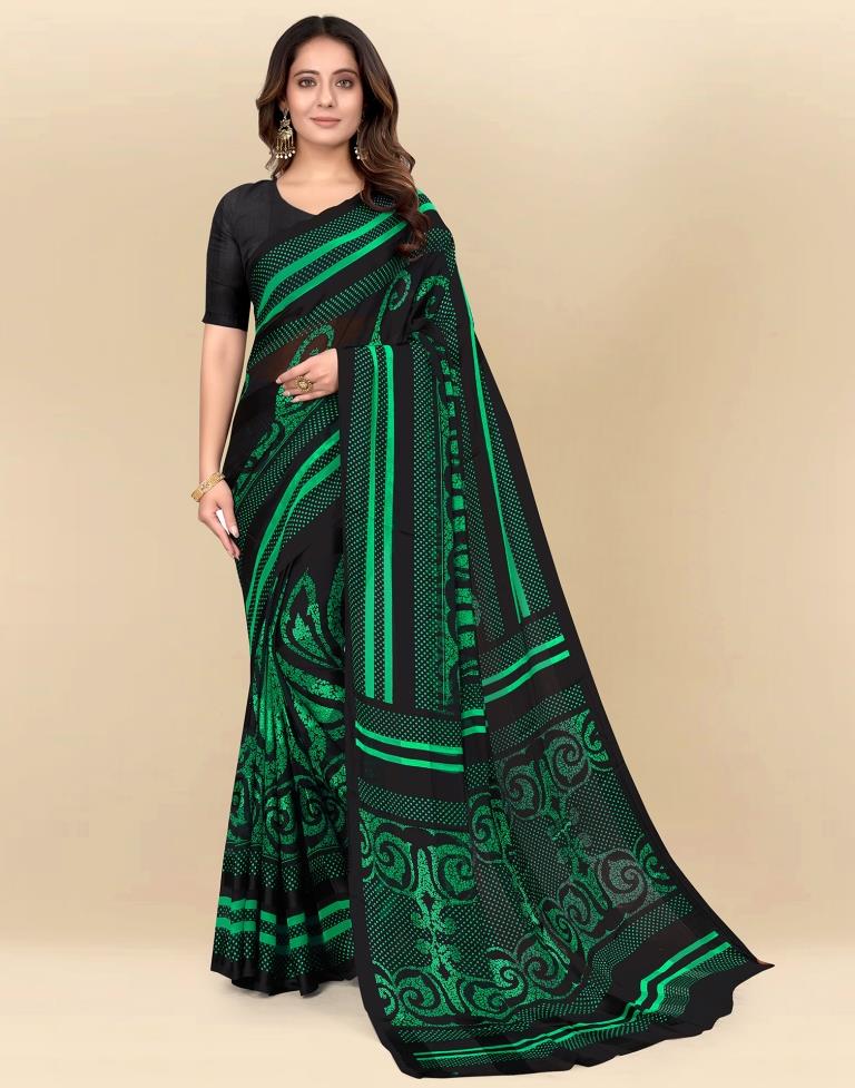 Green Printed Chiffon Saree
