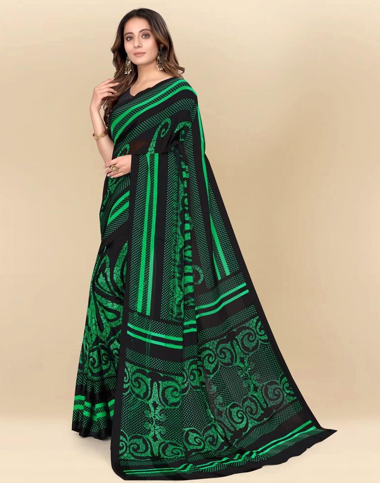 Green Printed Chiffon Saree