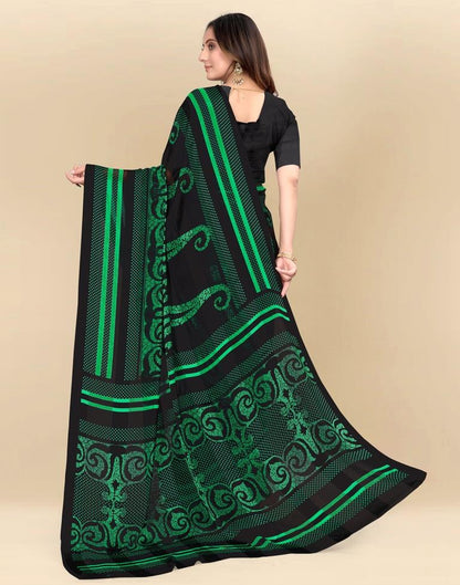 Green Printed Chiffon Saree