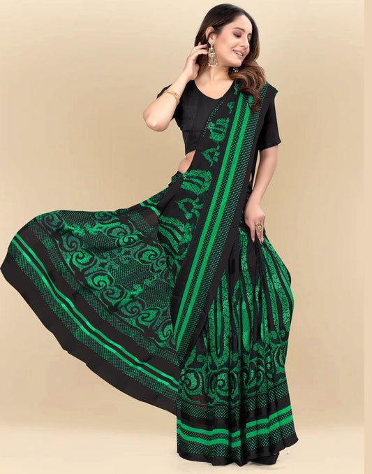 Green Printed Chiffon Saree