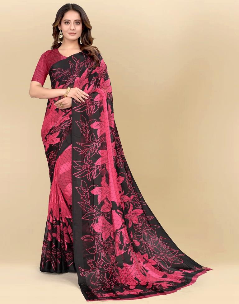 Pink Printed Chiffon Saree