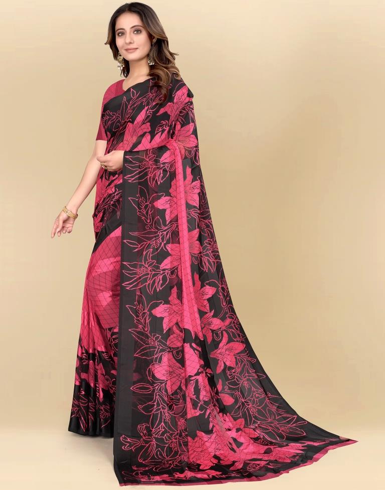 Pink Printed Chiffon Saree