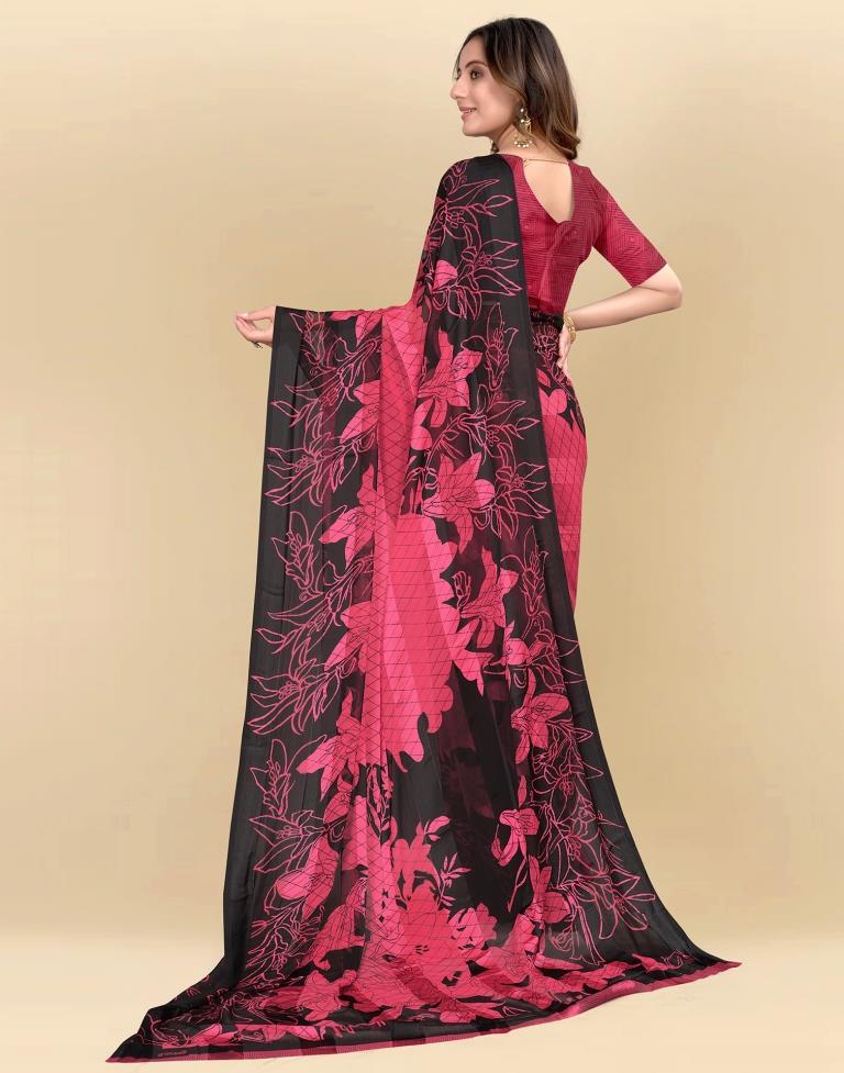 Pink Printed Chiffon Saree