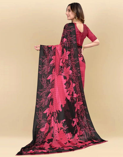Pink Printed Chiffon Saree