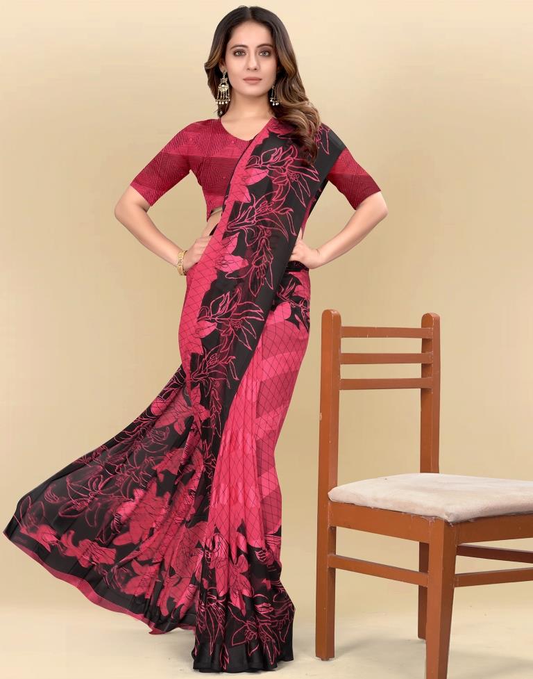 Pink Printed Chiffon Saree