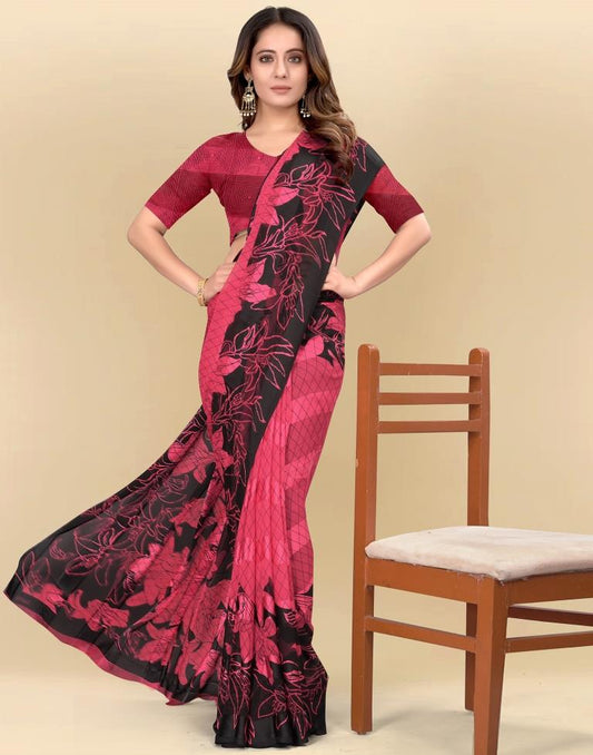 Pink Printed Chiffon Saree